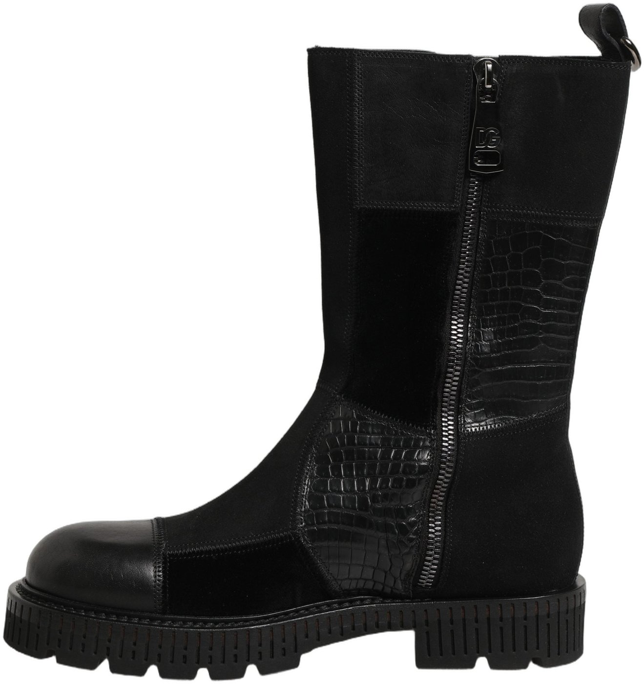 Dolce & Gabbana Black Patchwork Leather Mid Calf Boots Shoes