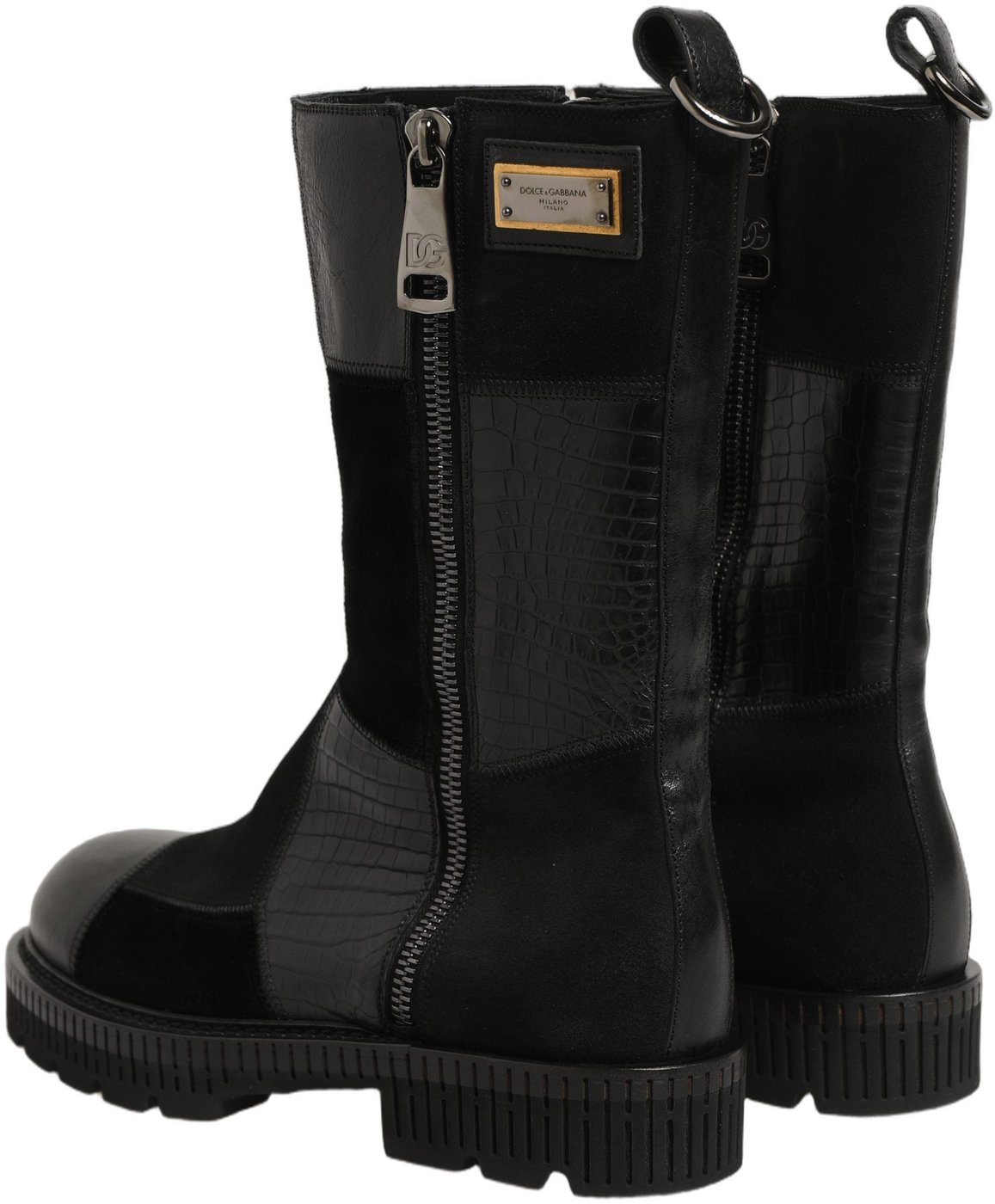 Dolce & Gabbana Black Patchwork Leather Mid Calf Boots Shoes
