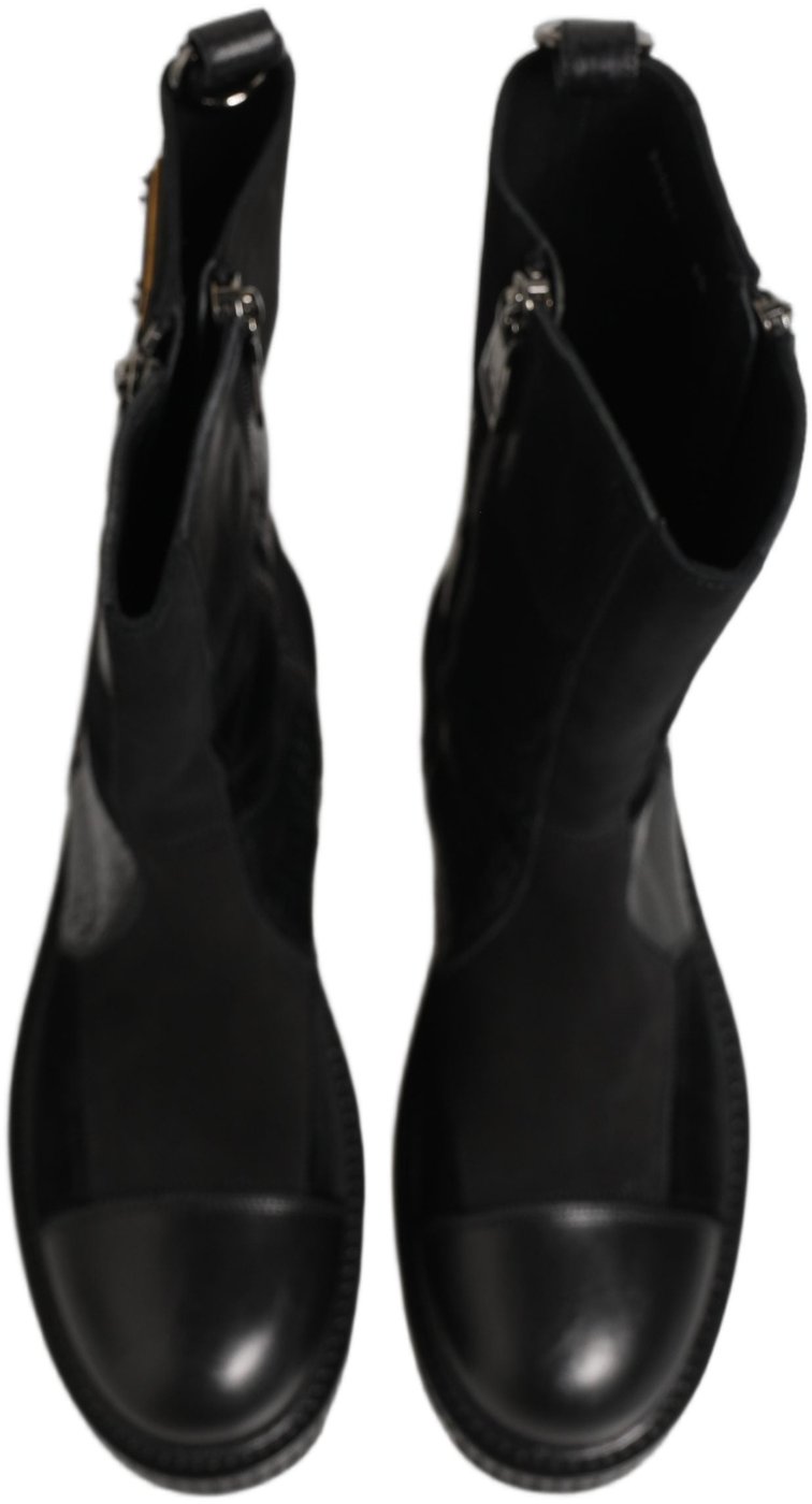 Dolce & Gabbana Black Patchwork Leather Mid Calf Boots Shoes