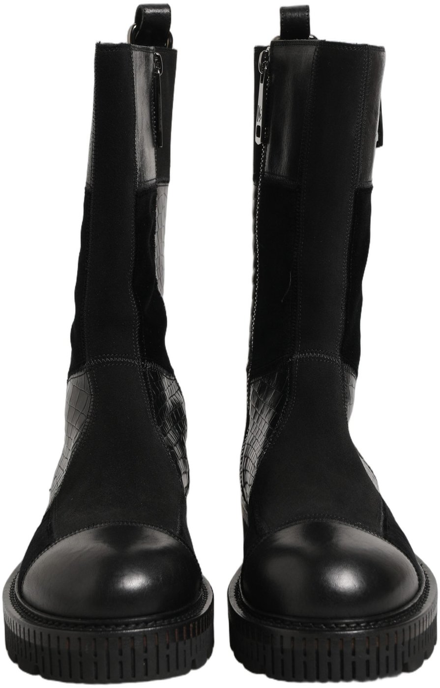Dolce & Gabbana Black Patchwork Leather Mid Calf Boots Shoes