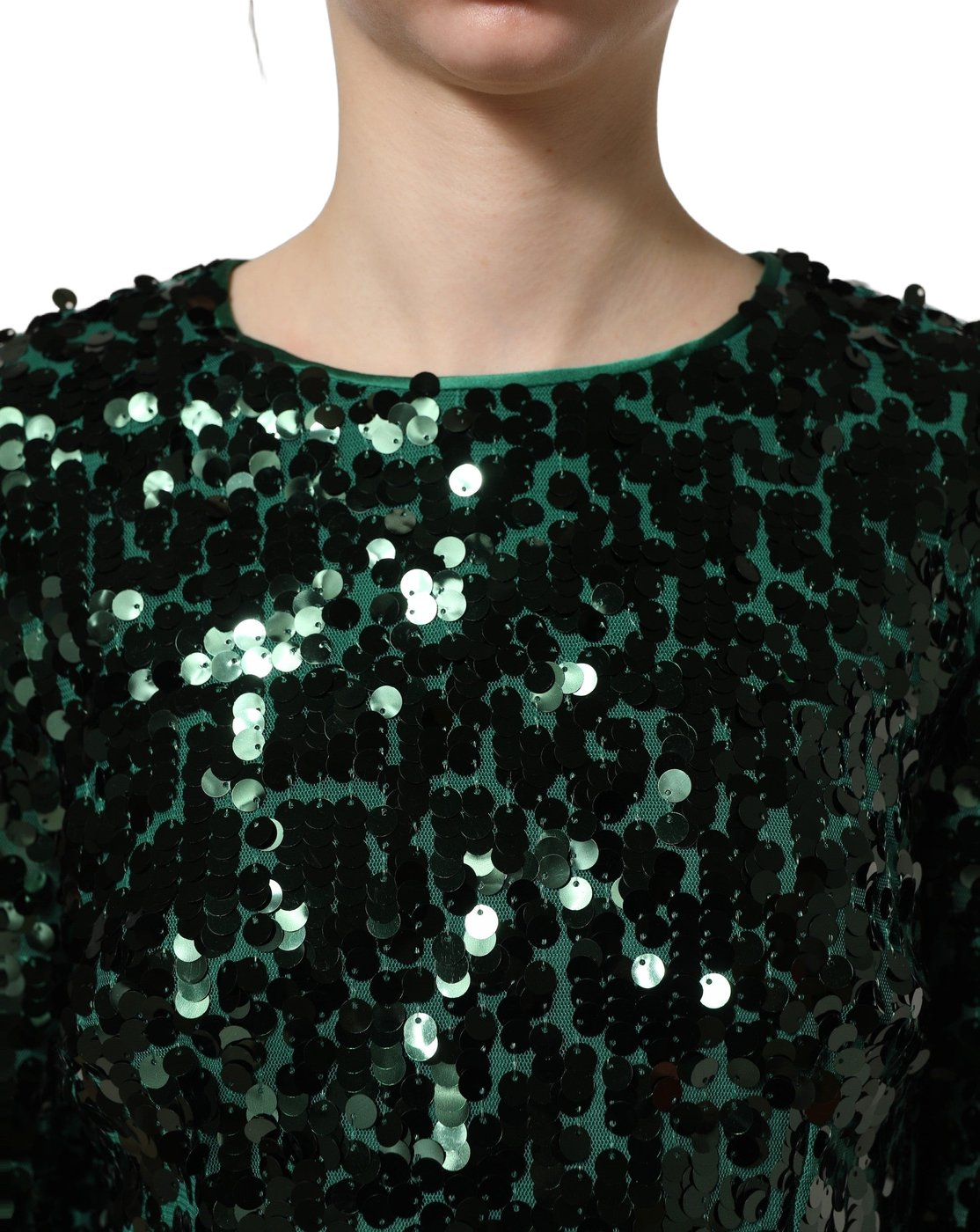 Dolce & Gabbana Green Sequined Long Sleeves Crop Blouse Top