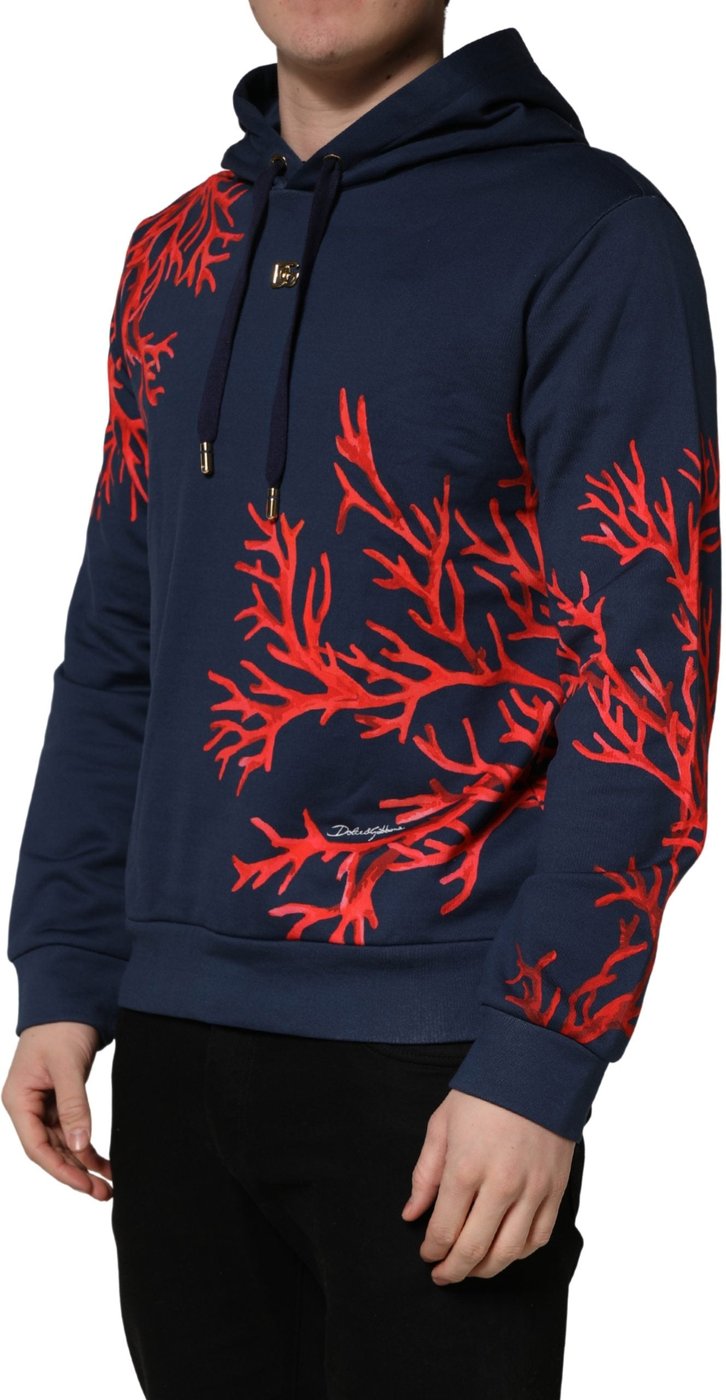 Dolce & Gabbana Blue Cotton Coral Logo Hooded Sweatshirt Sweater