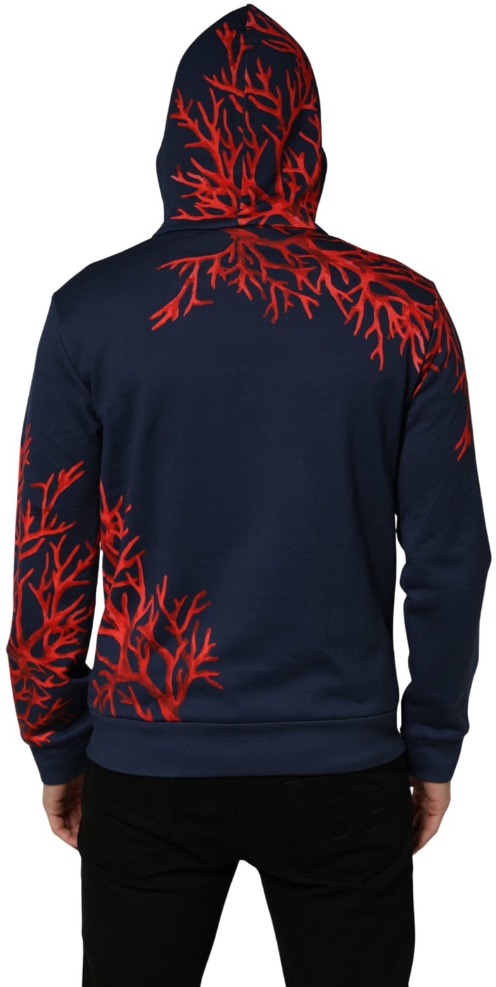 Dolce & Gabbana Blue Cotton Coral Logo Hooded Sweatshirt Sweater