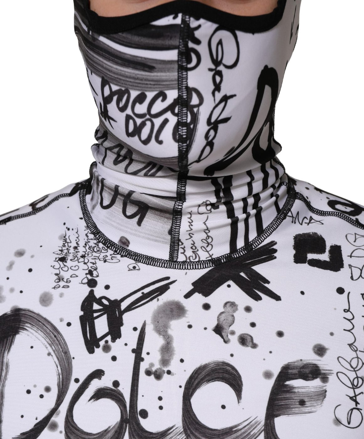Dolce & Gabbana White Jersey Graffiti Print Balaclava Hood Sweater