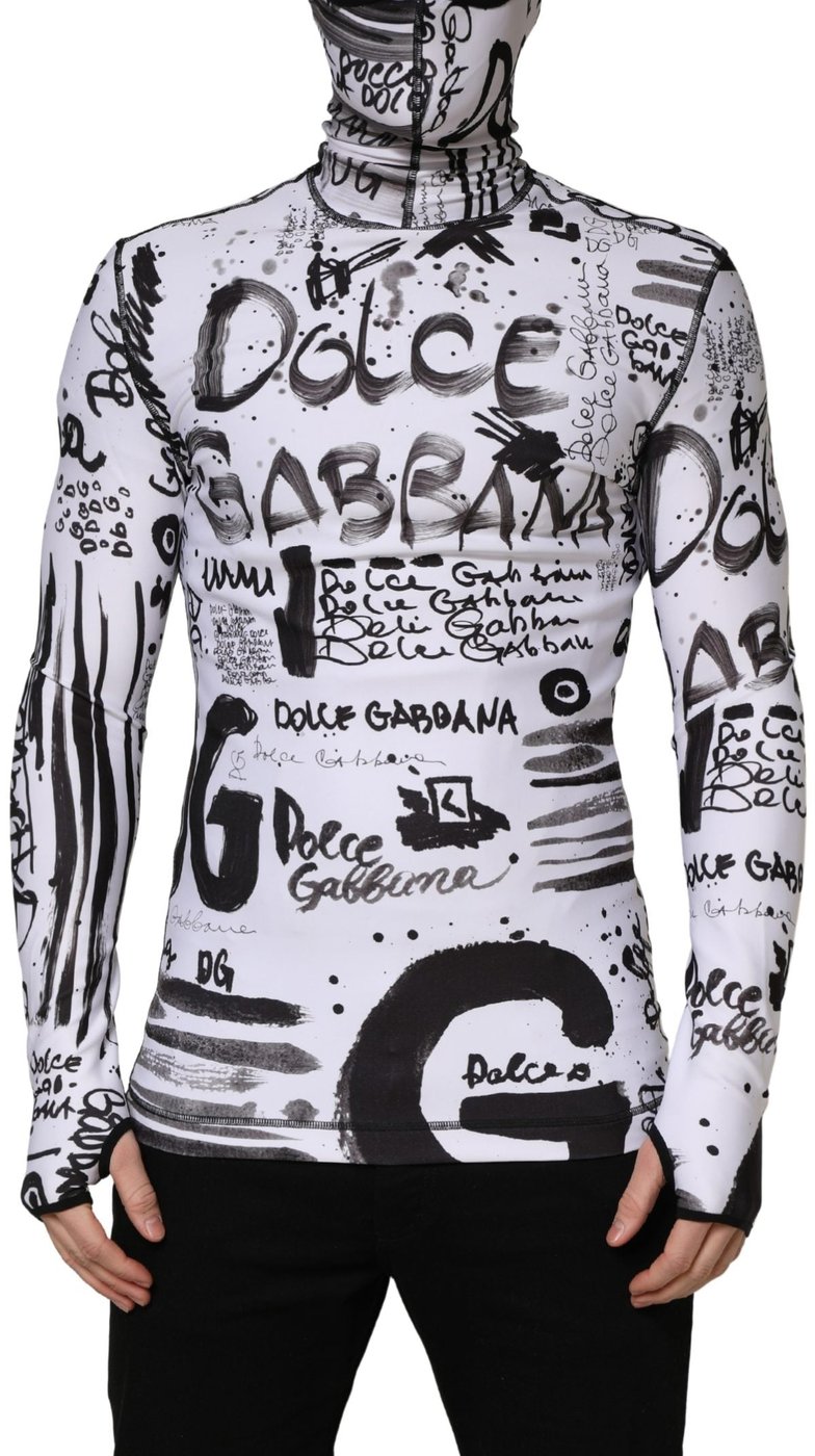 Dolce & Gabbana White Jersey Graffiti Print Balaclava Hood Sweater