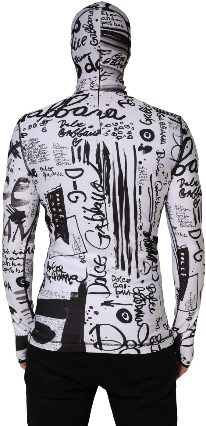 Dolce & Gabbana White Jersey Graffiti Print Balaclava Hood Sweater