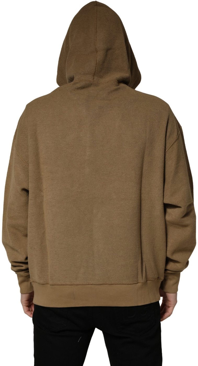 Dolce & Gabbana Brown Cotton Logo Coin Hooded Pullover Sweater