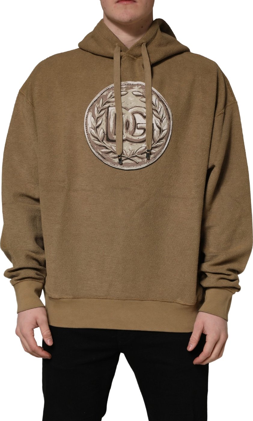 Dolce & Gabbana Brown Cotton Logo Coin Hooded Pullover Sweater