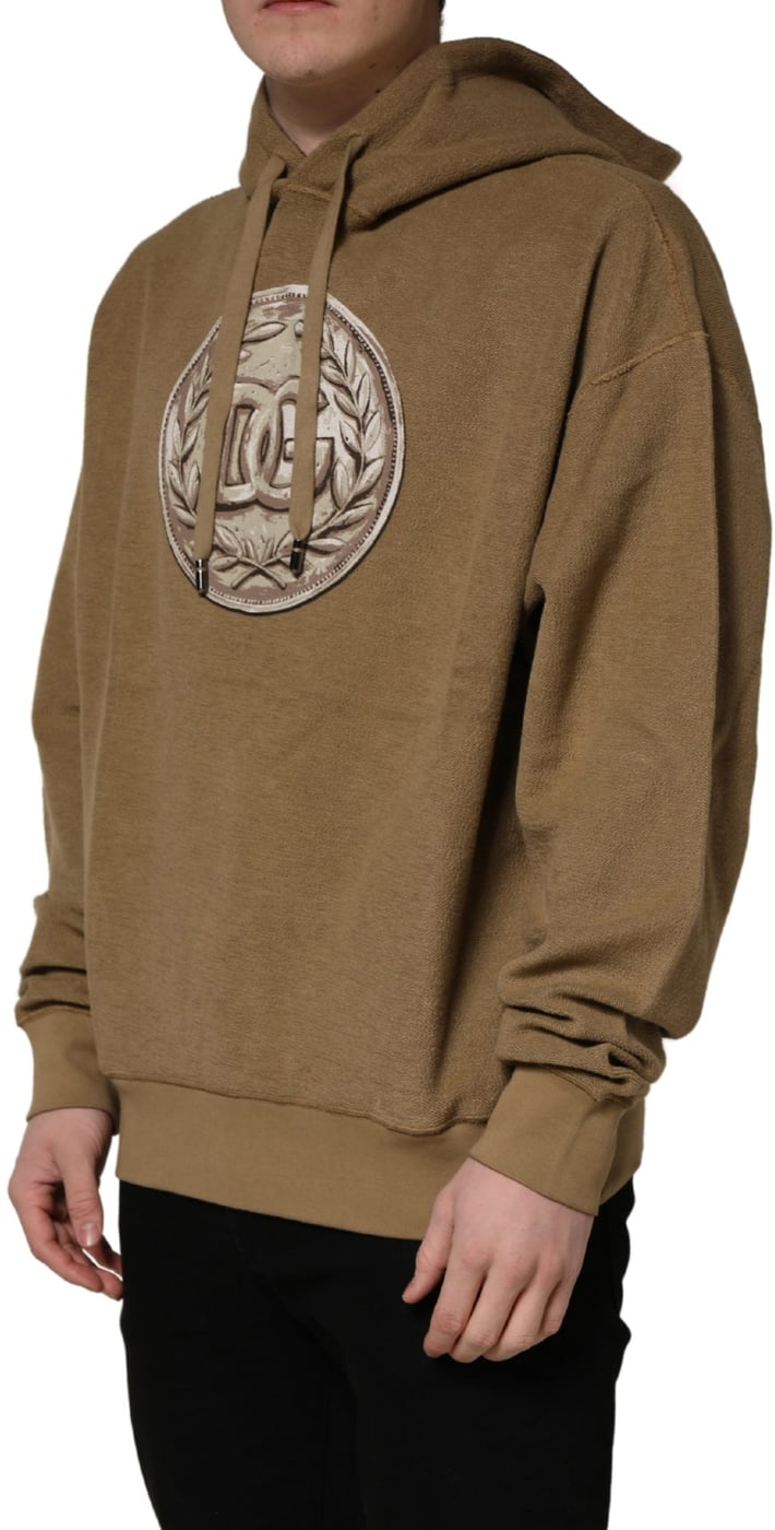 Dolce & Gabbana Brown Cotton Logo Coin Hooded Pullover Sweater