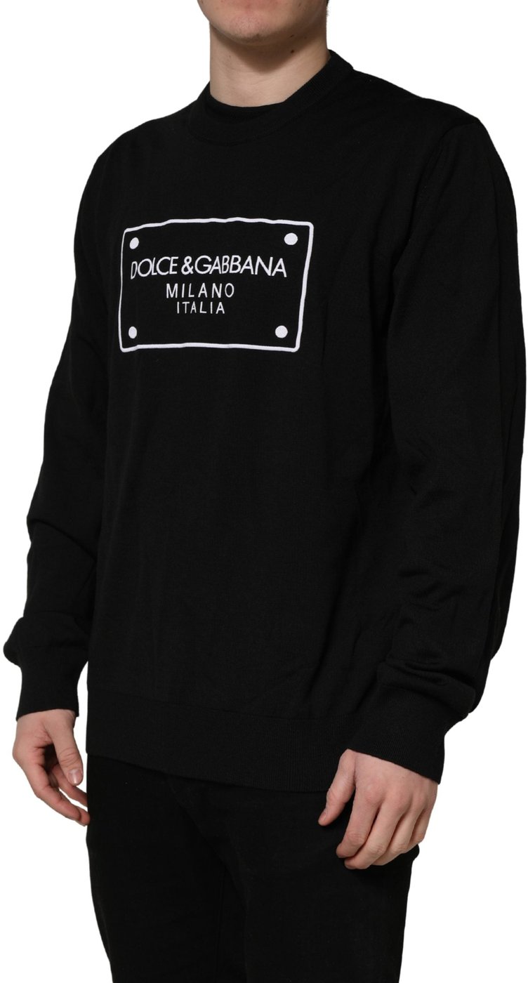 Dolce & Gabbana Black Graphic Logo Crew Neck Wool Pullover Sweater