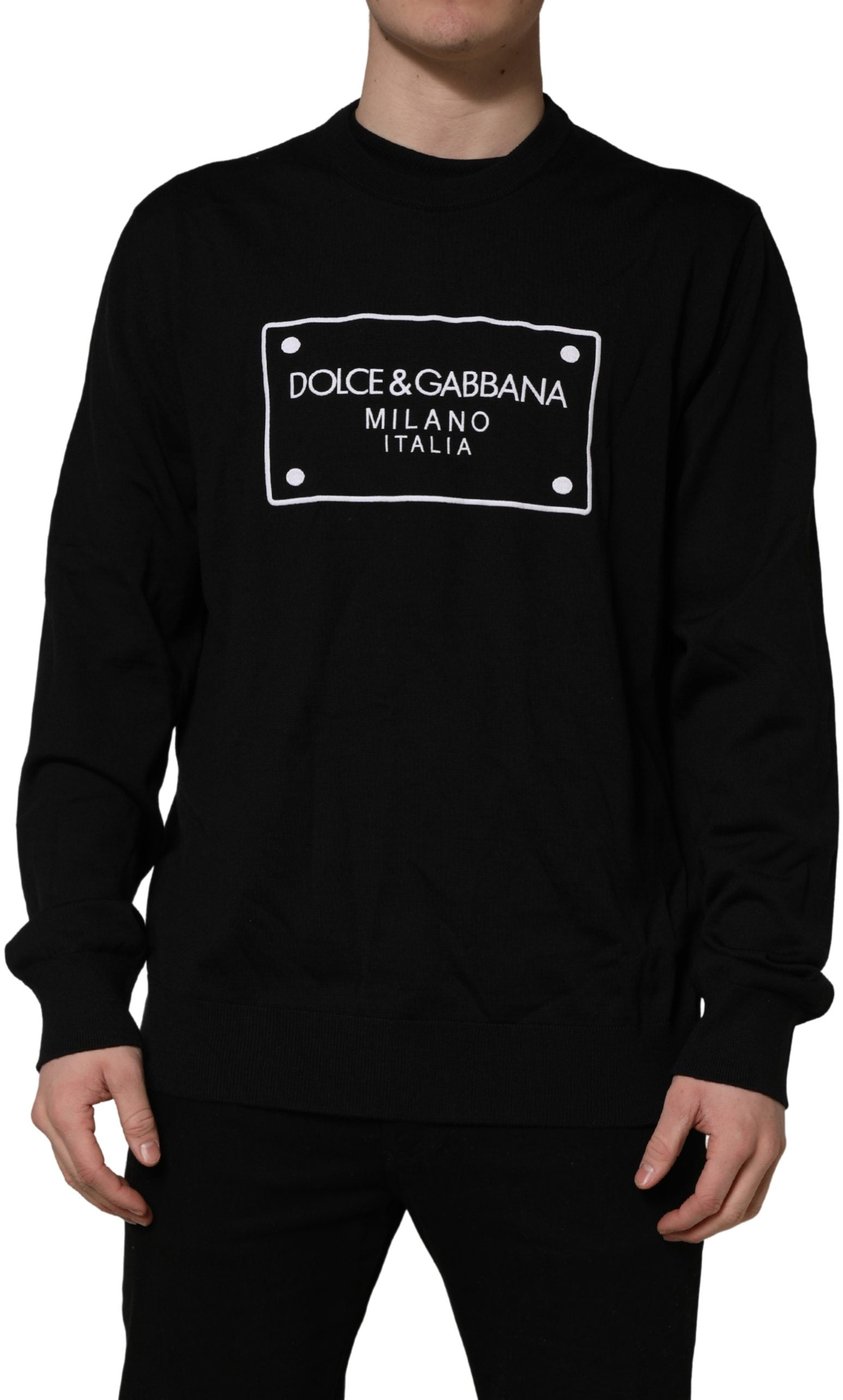 Dolce & Gabbana Black Graphic Logo Crew Neck Wool Pullover Sweater