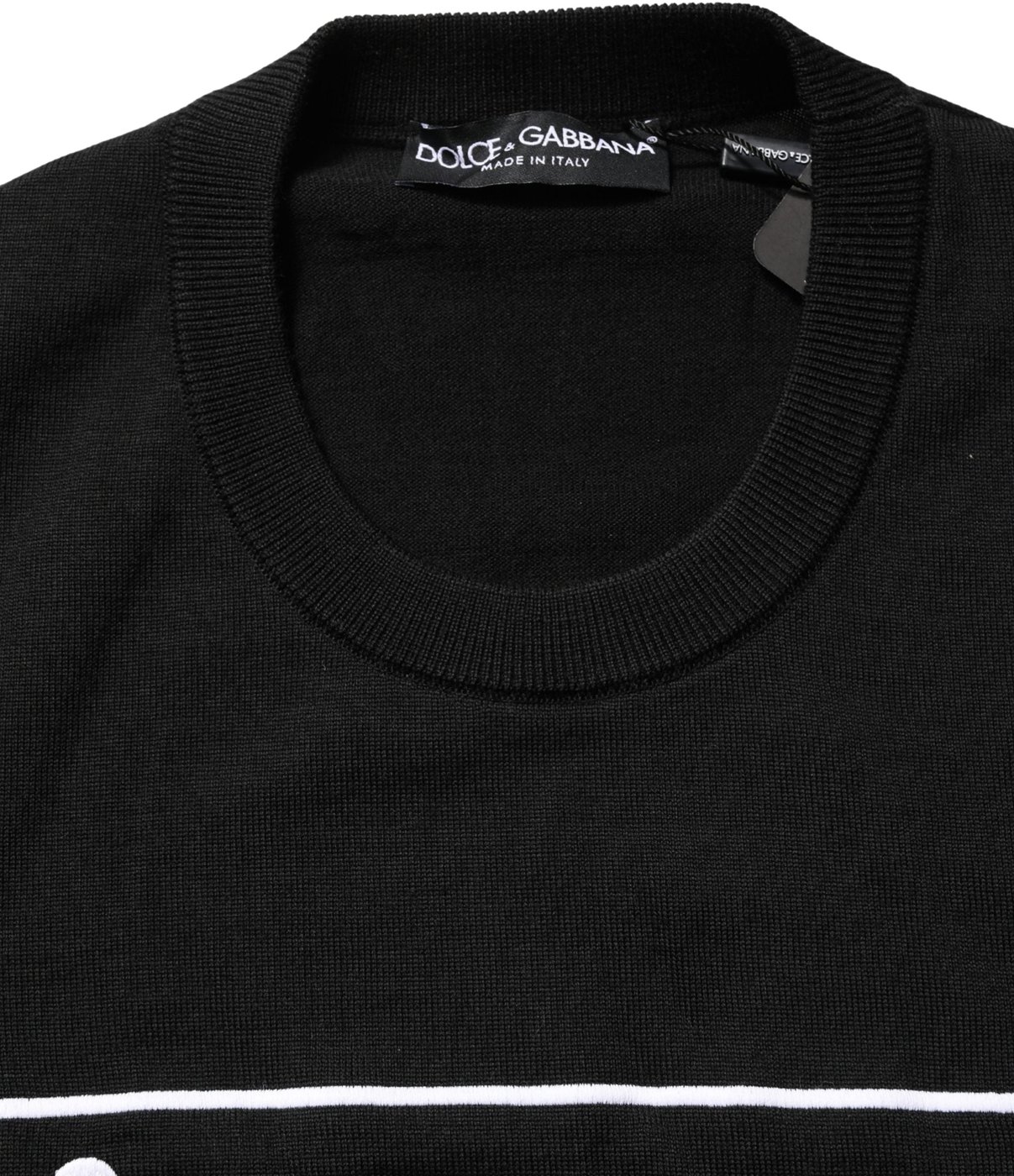 Dolce & Gabbana Black Graphic Logo Crew Neck Wool Pullover Sweater