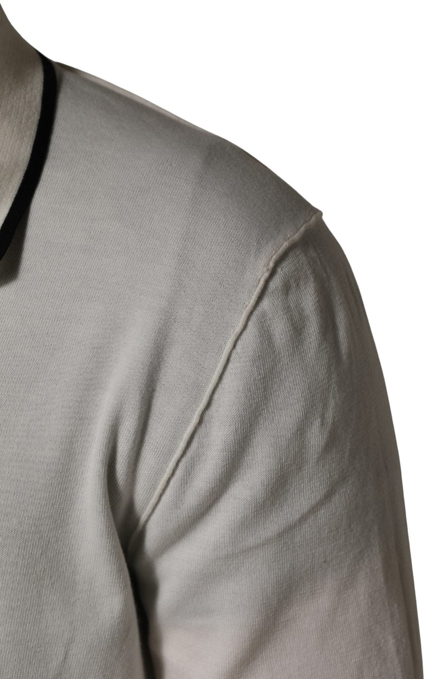 Dolce & Gabbana White Cotton Blend Men Polo Pullover Sweater