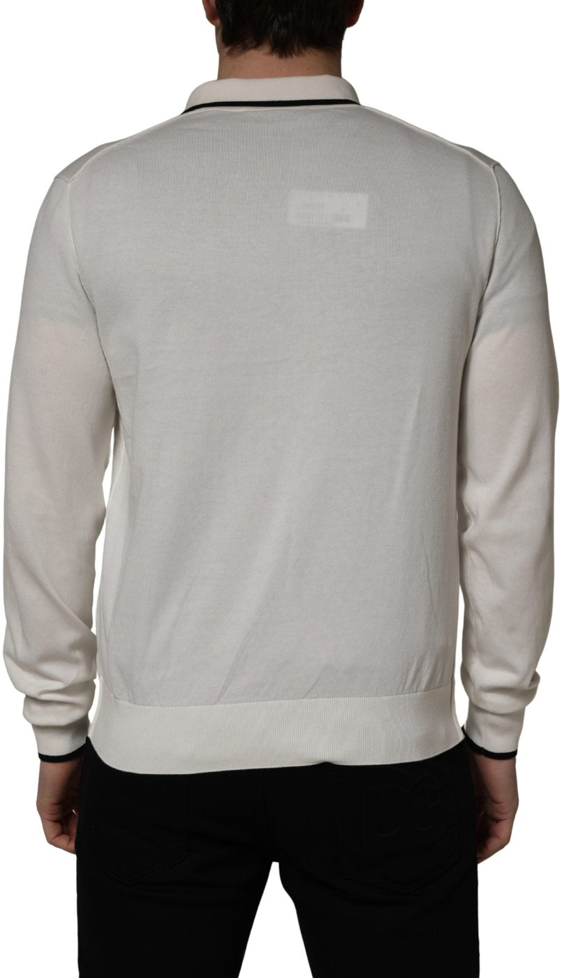Dolce & Gabbana White Cotton Blend Men Polo Pullover Sweater