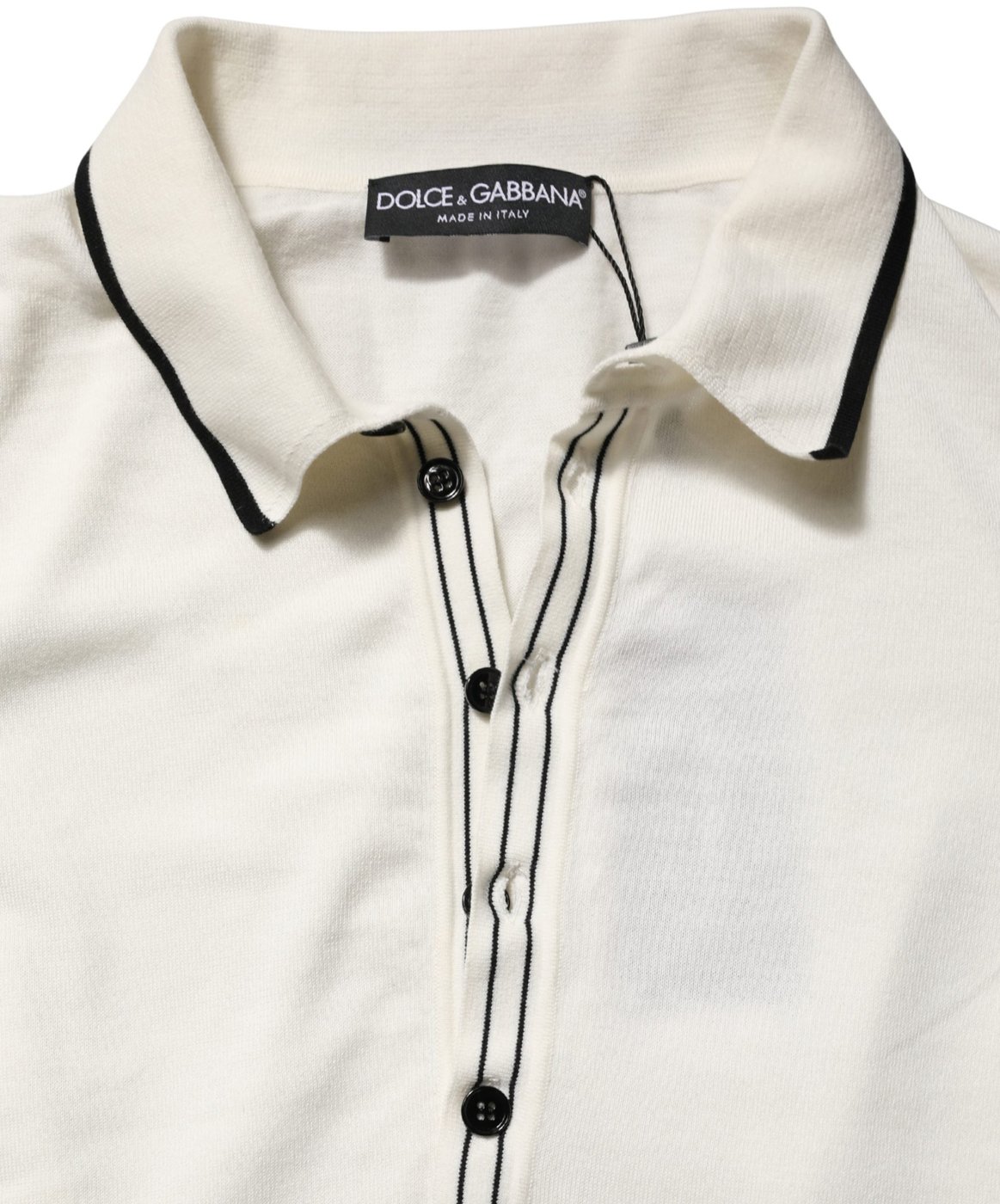 Dolce & Gabbana White Cotton Blend Men Polo Pullover Sweater