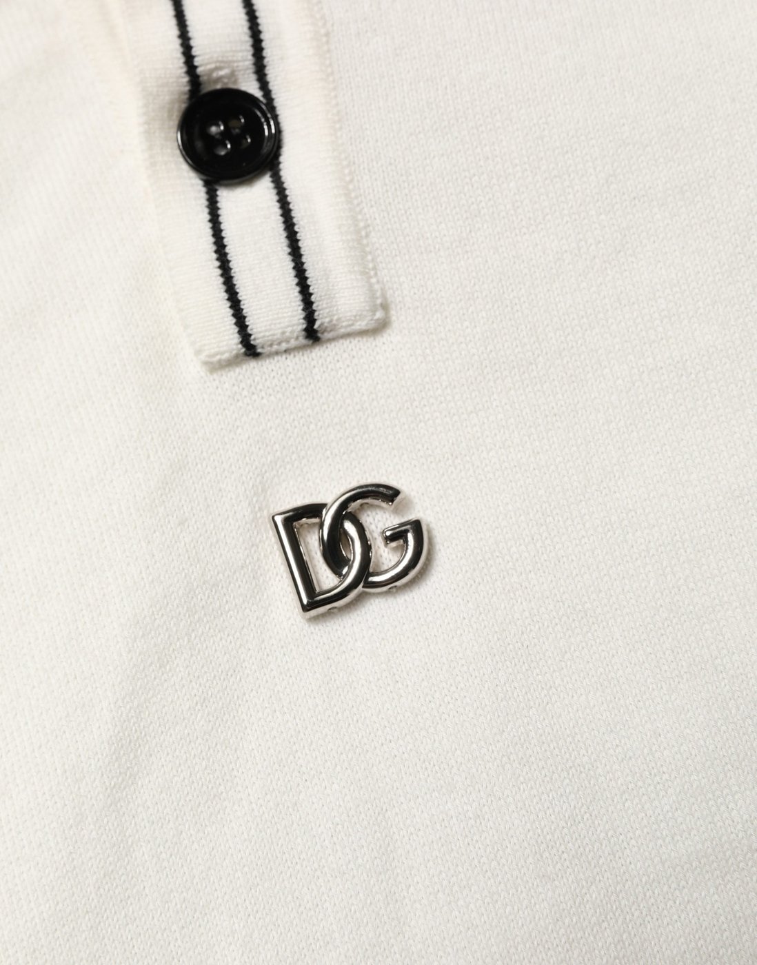 Dolce & Gabbana White Cotton Blend Men Polo Pullover Sweater