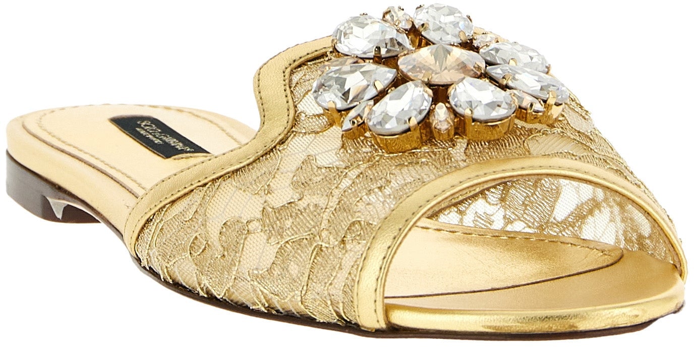 Dolce & Gabbana Gold Polyamide Slides