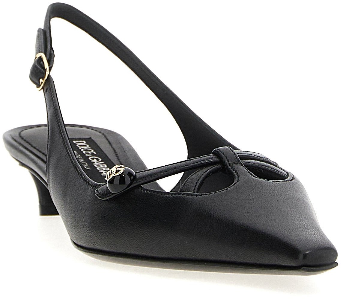 Dolce & Gabbana Black Lamb Leather Mid Heel Pumps