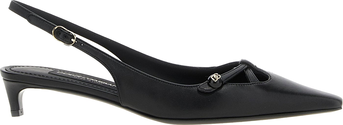 Dolce & Gabbana Black Lamb Leather Mid Heel Pumps