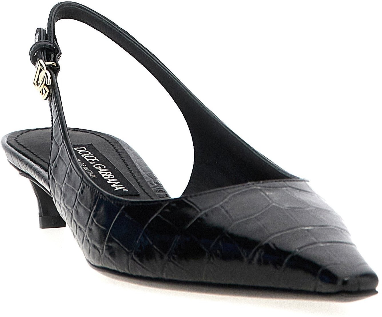 Dolce & Gabbana Black Calfskin Mid Heel Pumps