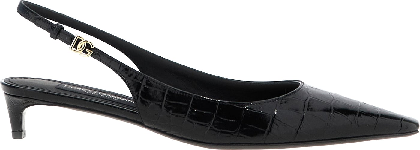Dolce & Gabbana Black Calfskin Mid Heel Pumps