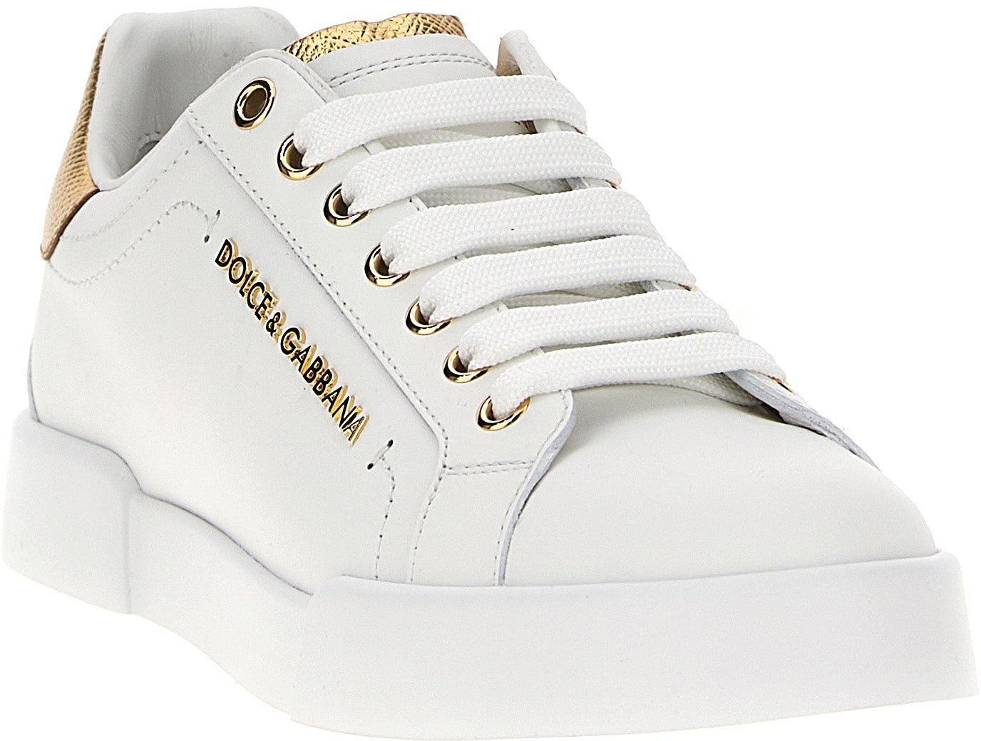 Dolce & Gabbana Gold Calfskin Low Top Sneakers
