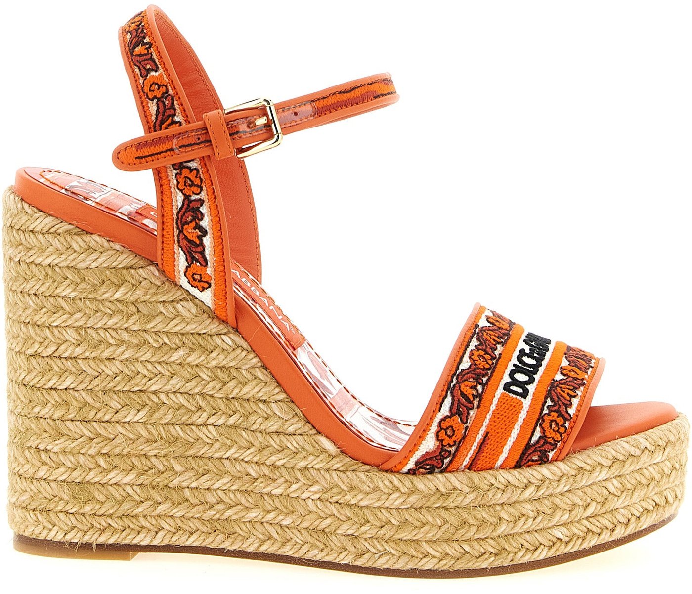 Dolce & Gabbana Orange Cotton Wedge Sandals