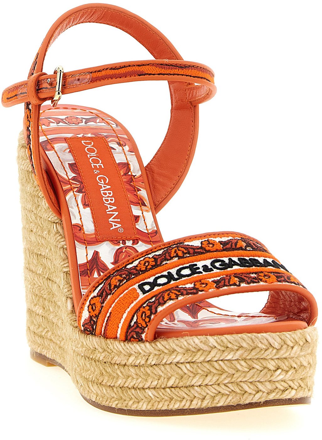 Dolce & Gabbana Orange Cotton Wedge Sandals