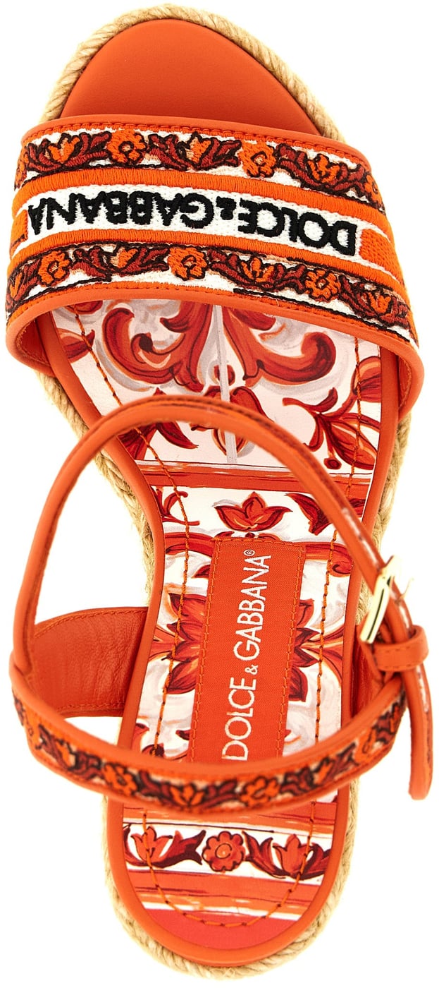 Dolce & Gabbana Orange Cotton Wedge Sandals