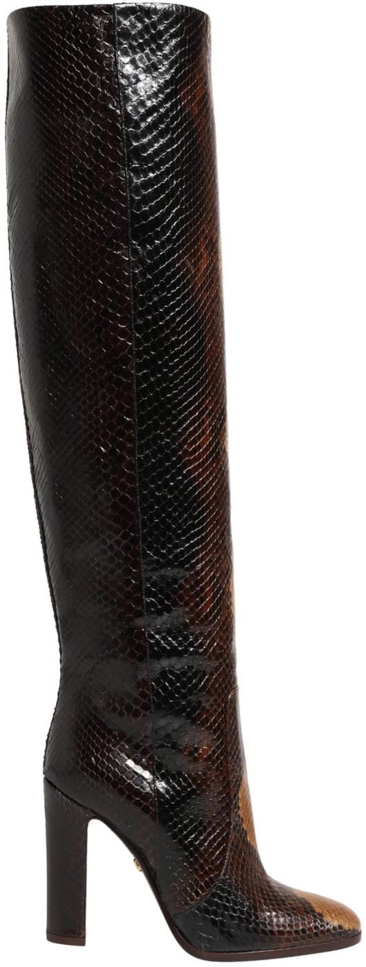 Dolce & Gabbana Brown Exotic Leather Knee High Boots Shoes