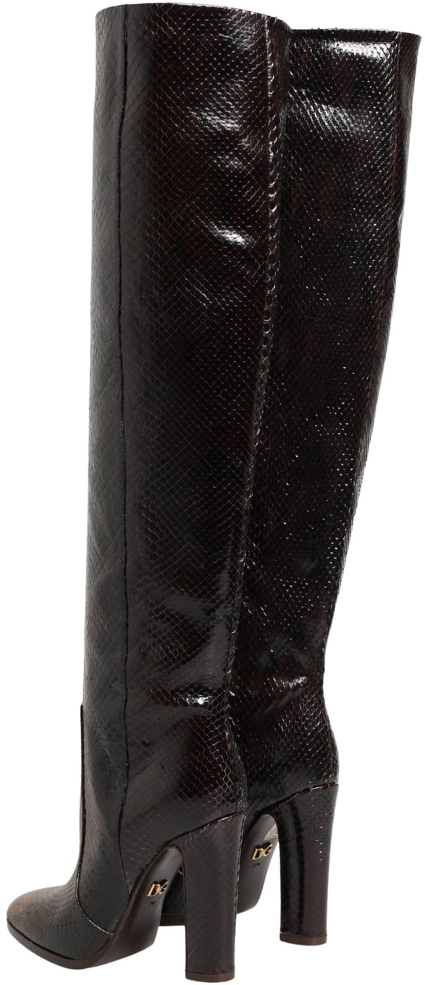 Dolce & Gabbana Brown Exotic Leather Knee High Boots Shoes