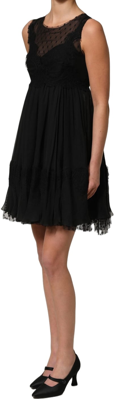 Dolce & Gabbana Black Lace Trim Sleeveless A-line Mini Dress