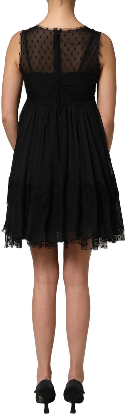 Dolce & Gabbana Black Lace Trim Sleeveless A-line Mini Dress