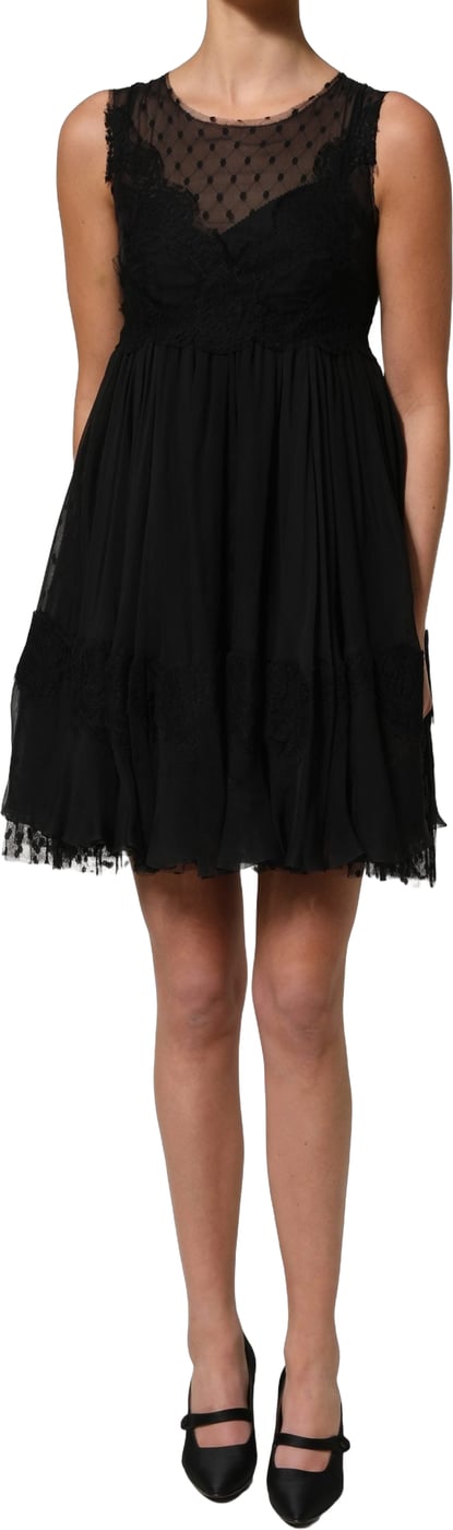 Dolce & Gabbana Black Lace Trim Sleeveless A-line Mini Dress