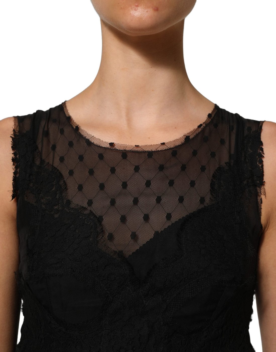 Dolce & Gabbana Black Lace Trim Sleeveless A-line Mini Dress
