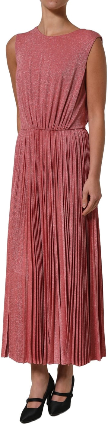 Dolce & Gabbana Coral Pink Pleated Sleeveless Max Dress