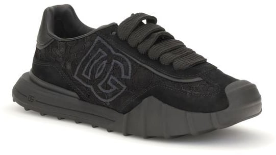 Dolce & Gabbana Black Calf Leather Bos Taurus Chunky Sneakers