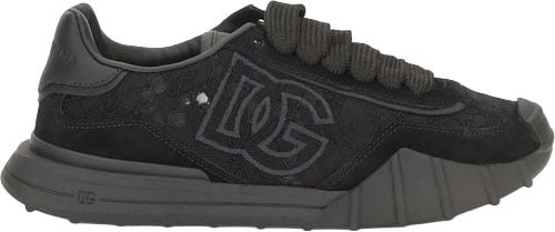 Dolce & Gabbana Black Calf Leather Bos Taurus Chunky Sneakers