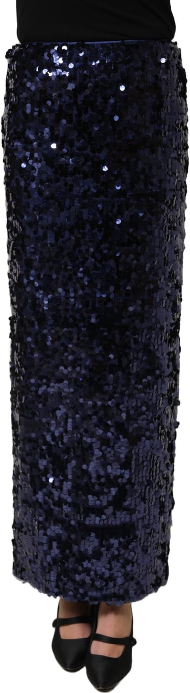 Dolce & Gabbana Blue Sequin High Waist PencilCut Midi Skirt