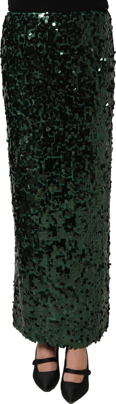 Dolce & Gabbana Green Sequin High Waist Pencil Cut Midi Skirt