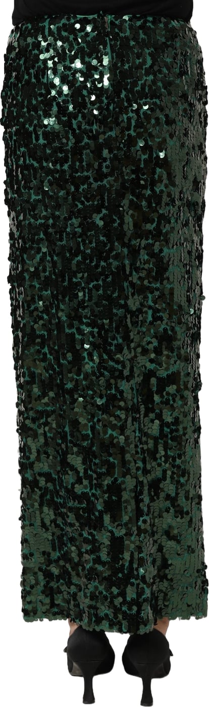 Dolce & Gabbana Green Sequin High Waist Pencil Cut Midi Skirt