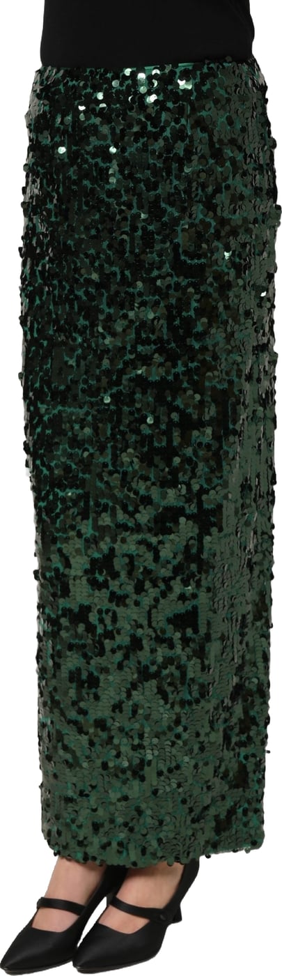 Dolce & Gabbana Green Sequin High Waist Pencil Cut Midi Skirt