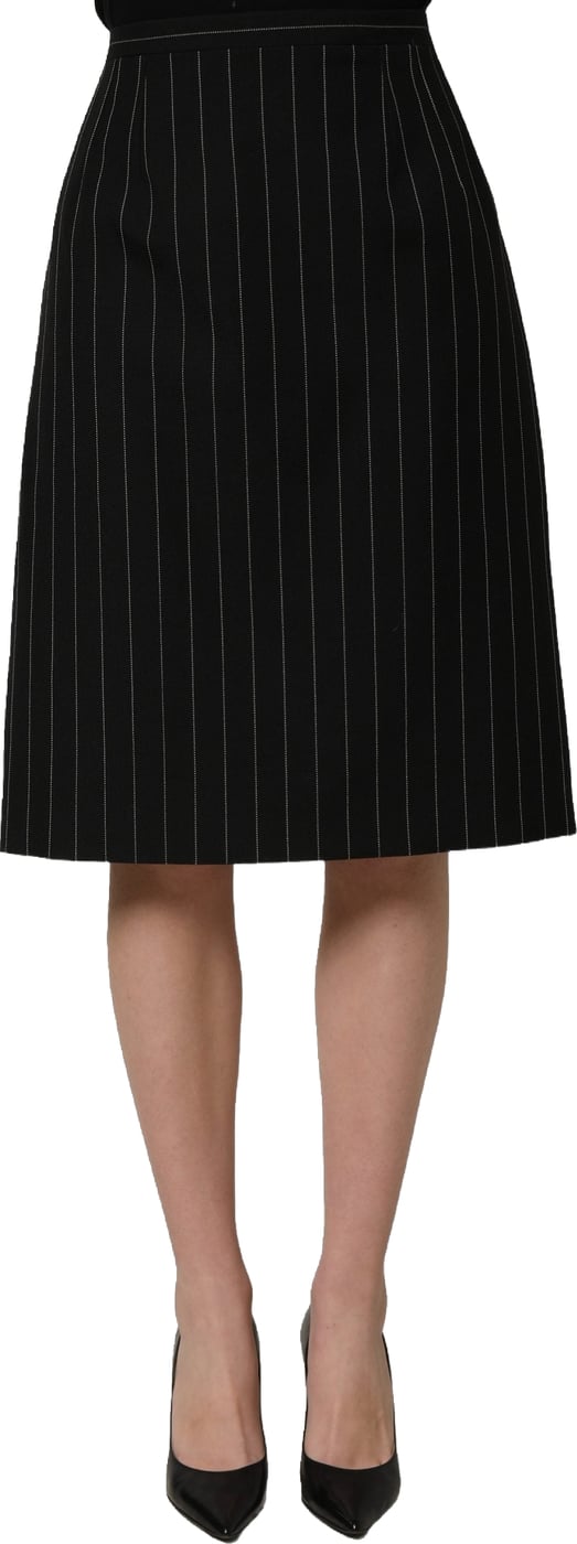 Dolce & Gabbana Black Pinstriped HighWaist Pencil Cut Skirt