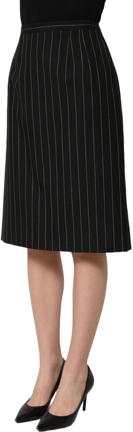 Dolce & Gabbana Black Pinstriped HighWaist Pencil Cut Skirt