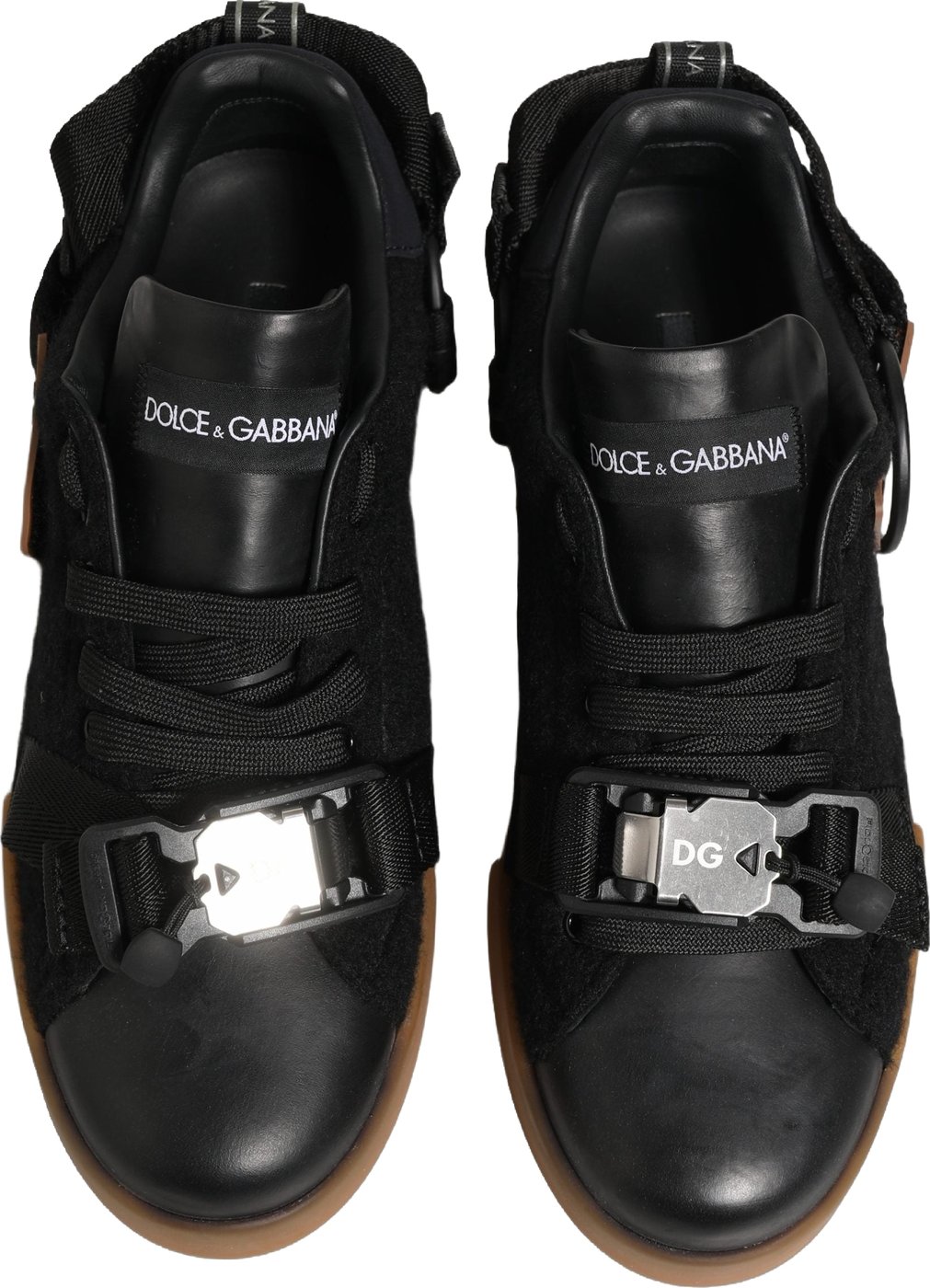 Dolce & Gabbana Black Leather Low Trainers Men Sneakers Shoes