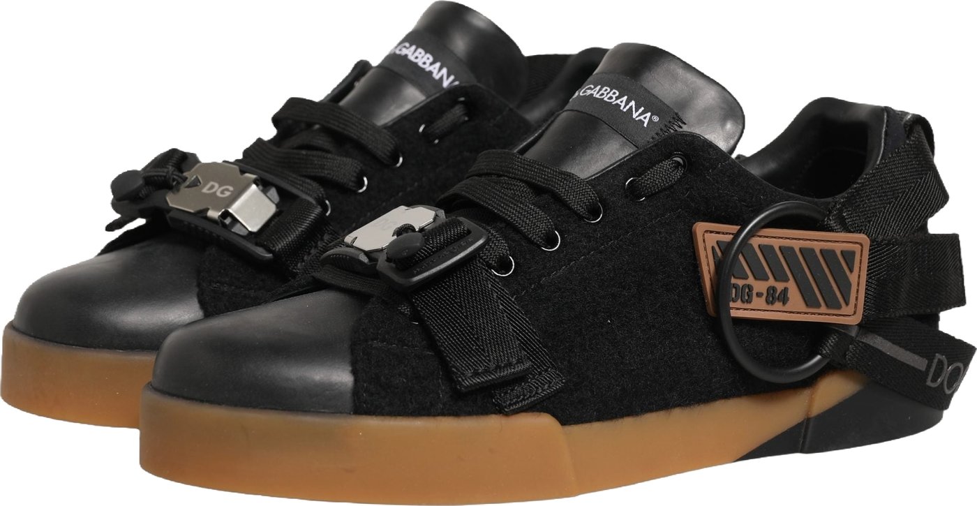 Dolce & Gabbana Black Leather Low Trainers Men Sneakers Shoes
