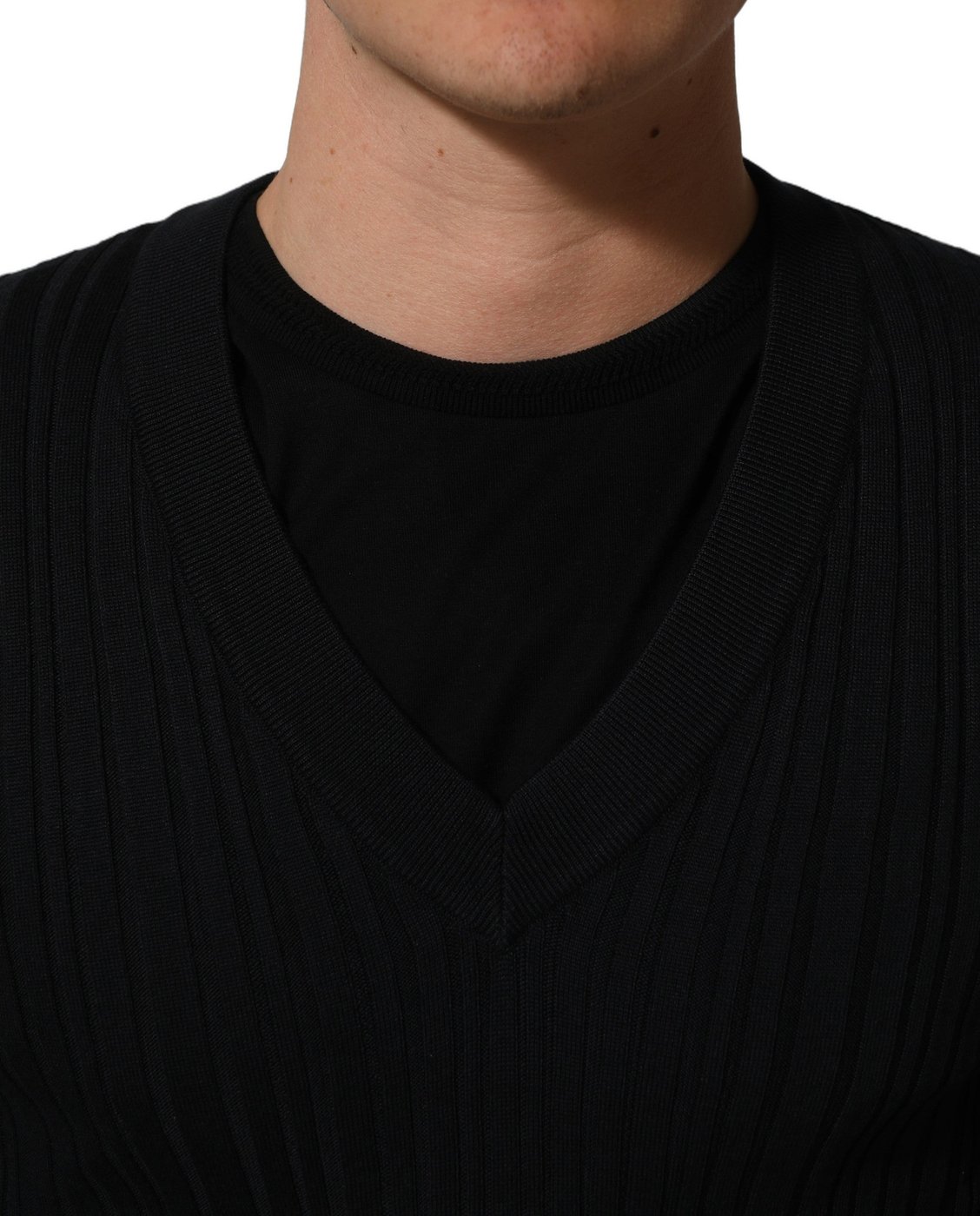 Dolce & Gabbana Black Silk Blend V-neck Pullover Men Sweater