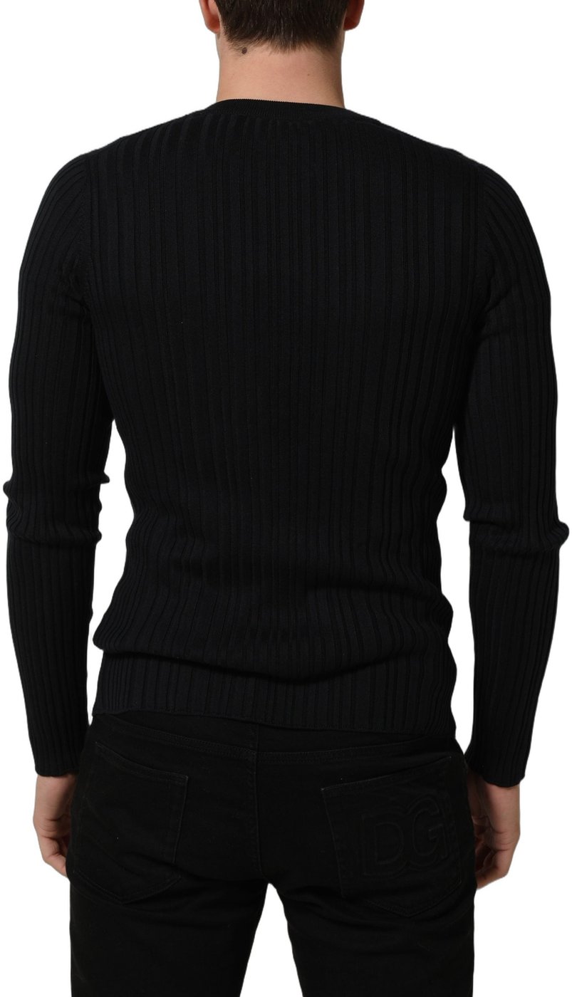 Dolce & Gabbana Black Silk Blend V-neck Pullover Men Sweater