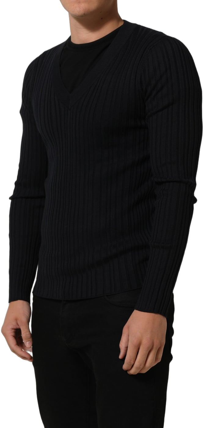 Dolce & Gabbana Black Silk Blend V-neck Pullover Men Sweater