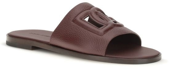 Dolce & Gabbana Brown Calf Leather Bos Taurus Flat Sandals